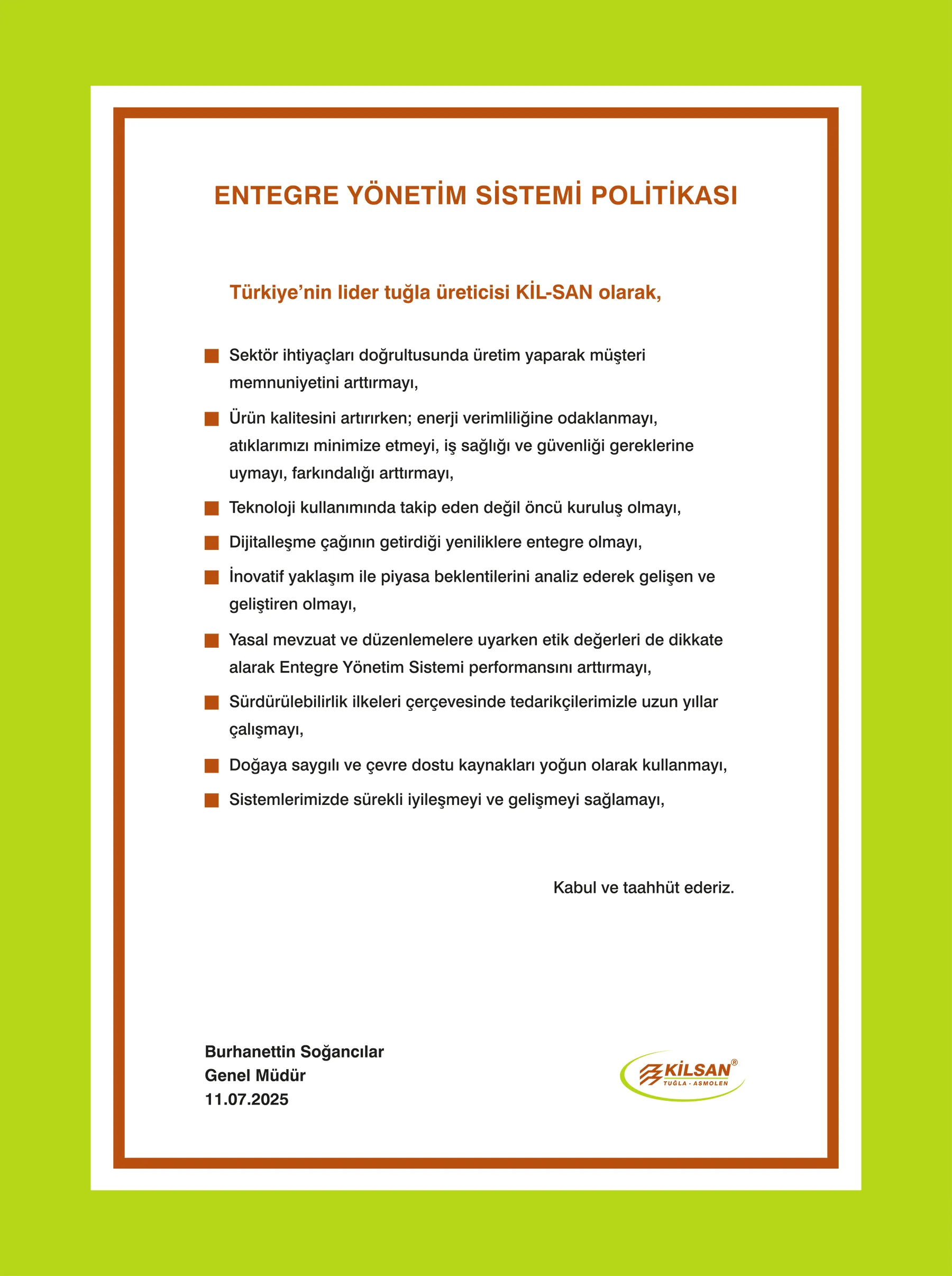 Entegre Yönetim Sistemi Politikamız